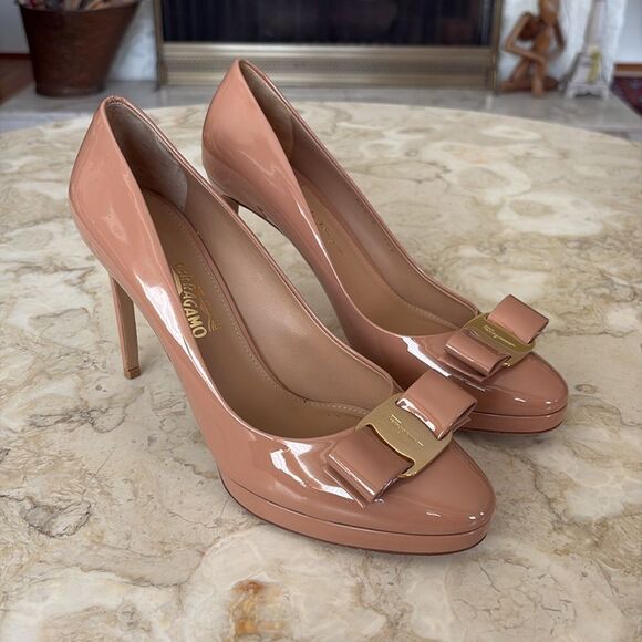 Salvatore Ferragamo Osimo Patent Leather Vara Bow High-Heel Pumps Ballerina Pink - Picture 3 of 16